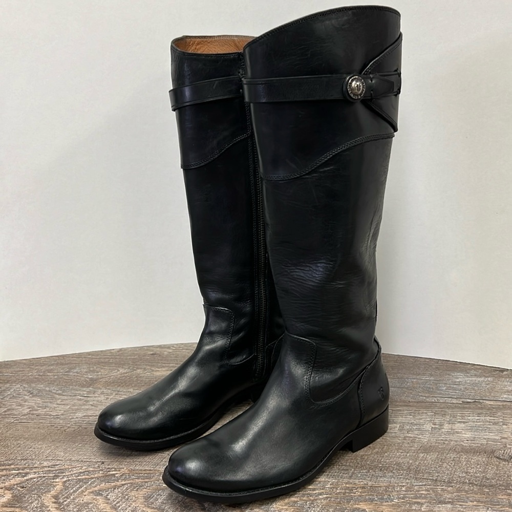 Frye Molly Button Tall Black Leather Riding Boots Women's Size 6 B